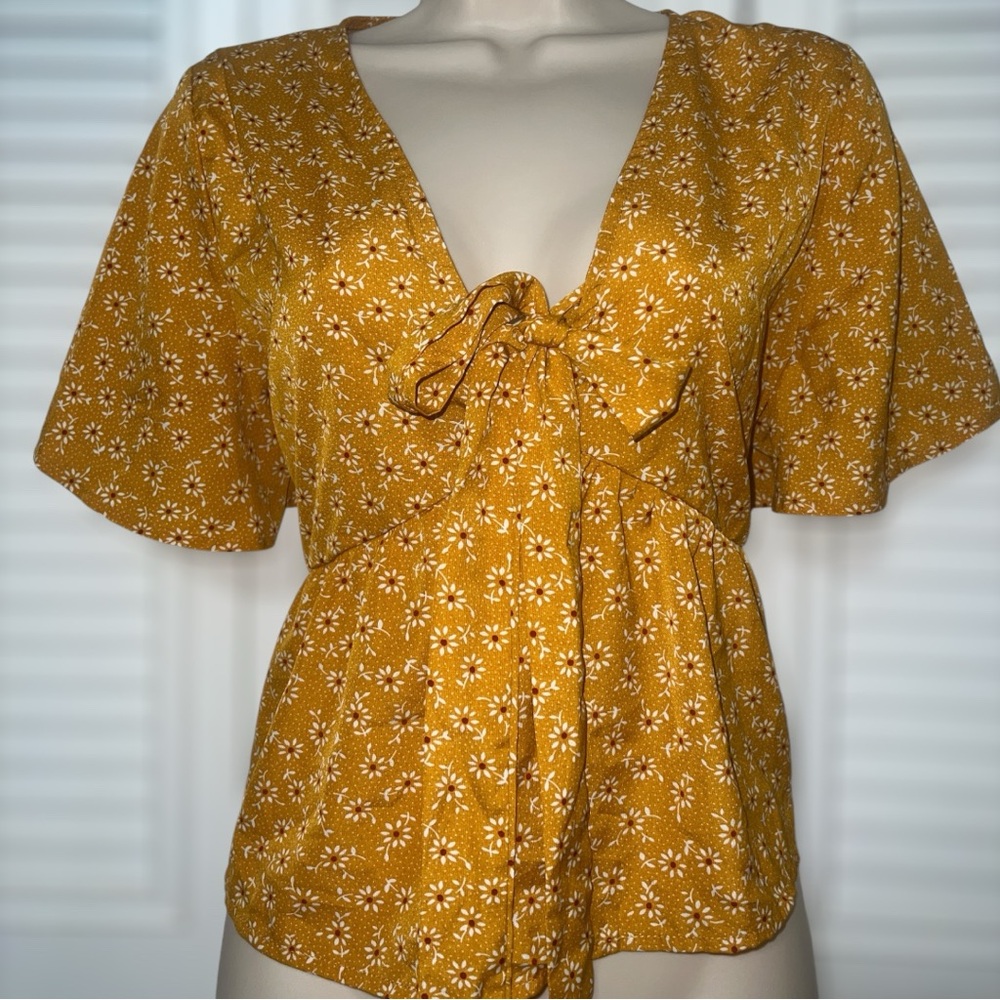SHEIN Mustard Floral Blouse